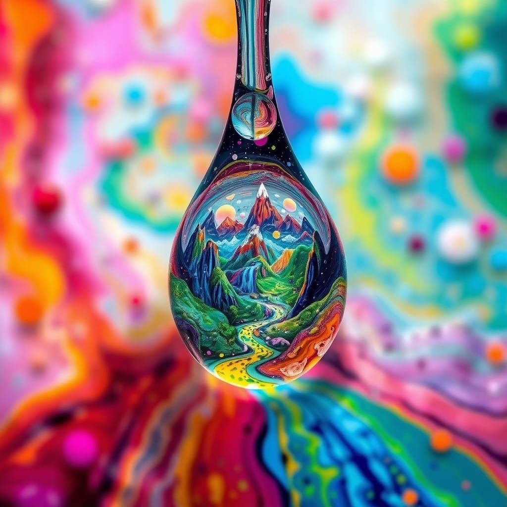 Surreal Water Droplet Landscapes in Vibrant Impasto Style