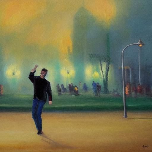 Expressionist Waltz in Misty Park: An Oil Painting