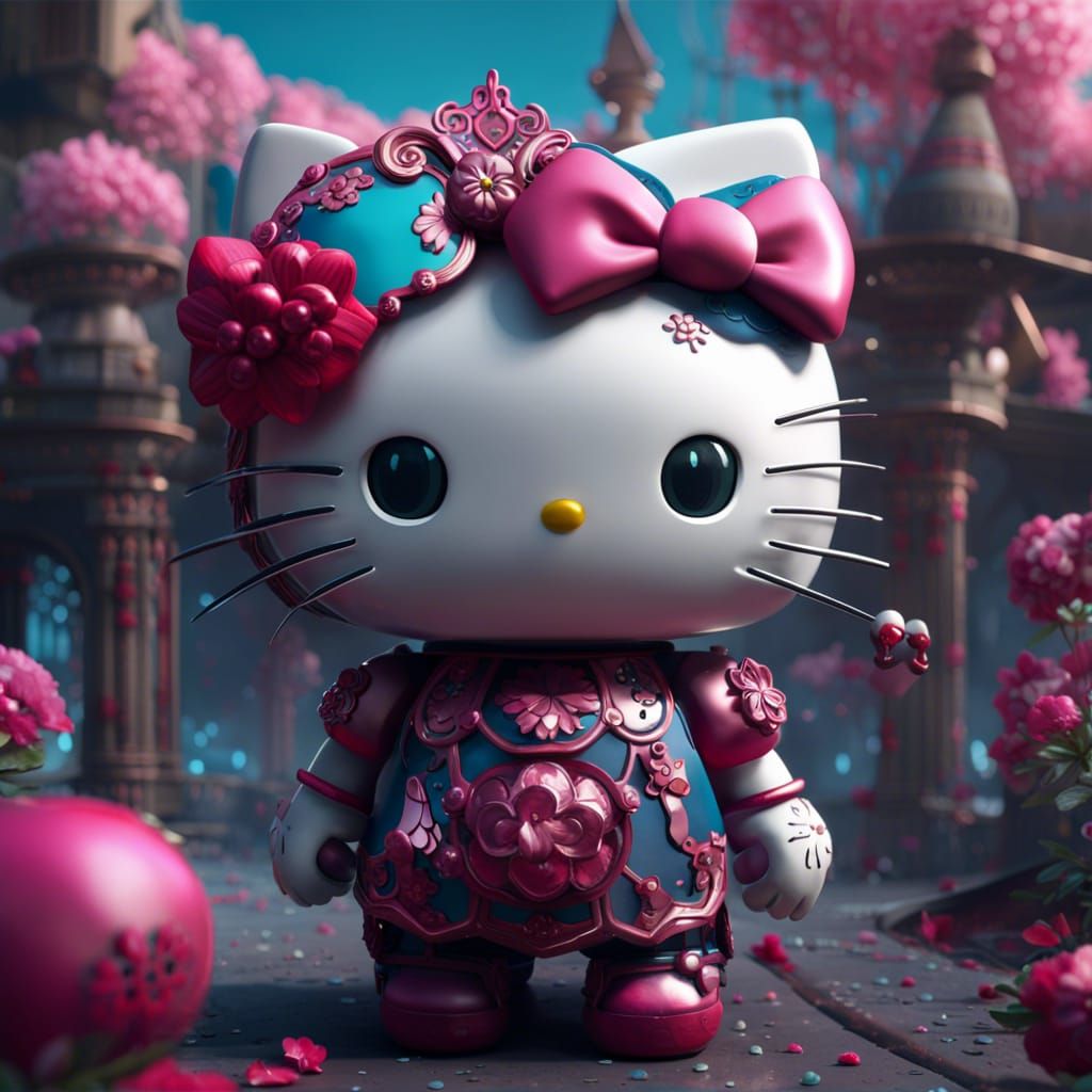 Hello Kitty in Detailed Fantasy Matte Painting