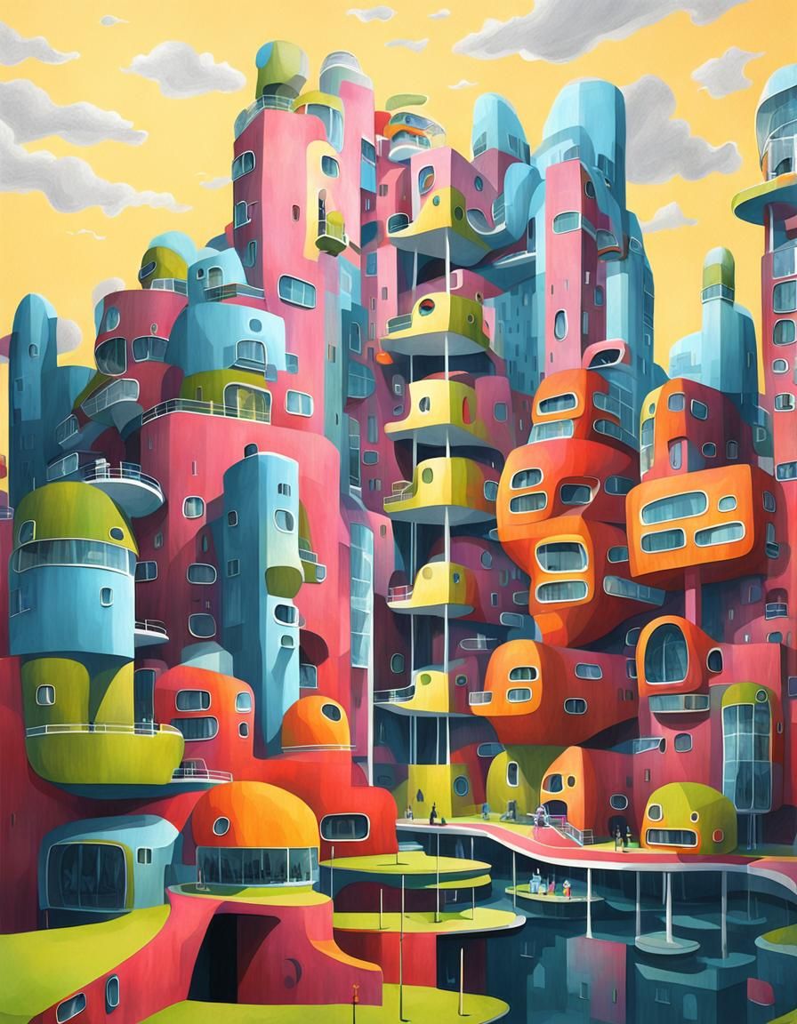 Surreal Futuristic Buildings in a Dreamlike Cityscape