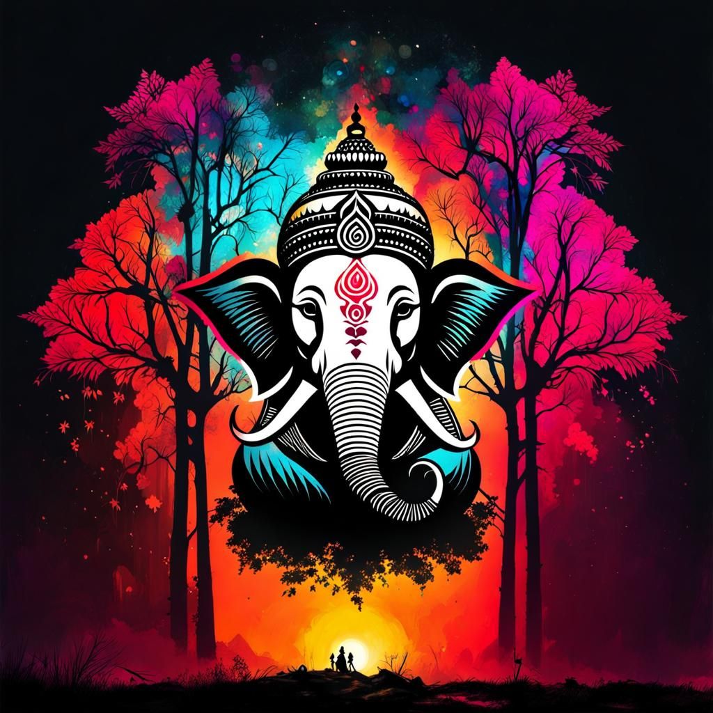 Ganesha Silhouette in Double Exposure Art