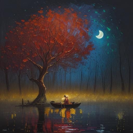 Moonrise Light Bulb: Expressionist Landscape Portrait