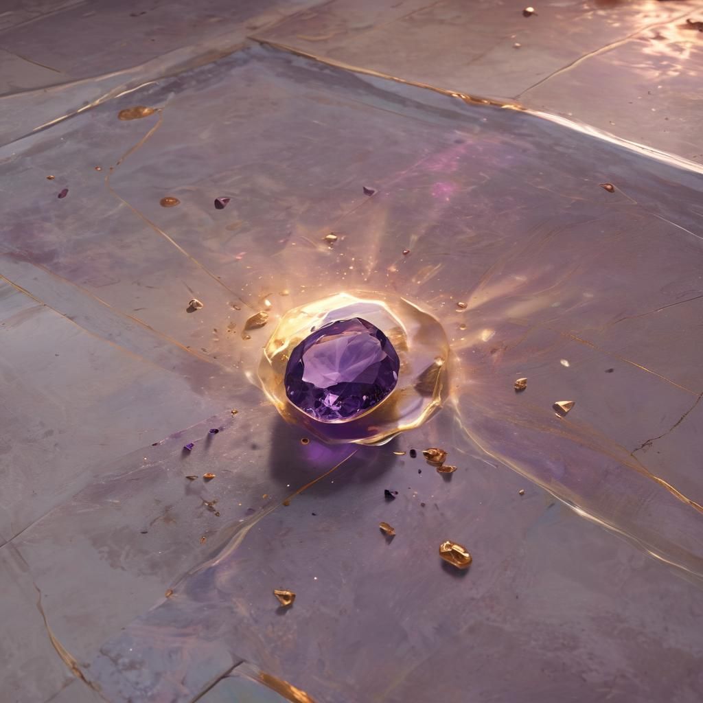 Amethyst Stone in Mystical Room, Digital Oil Painting