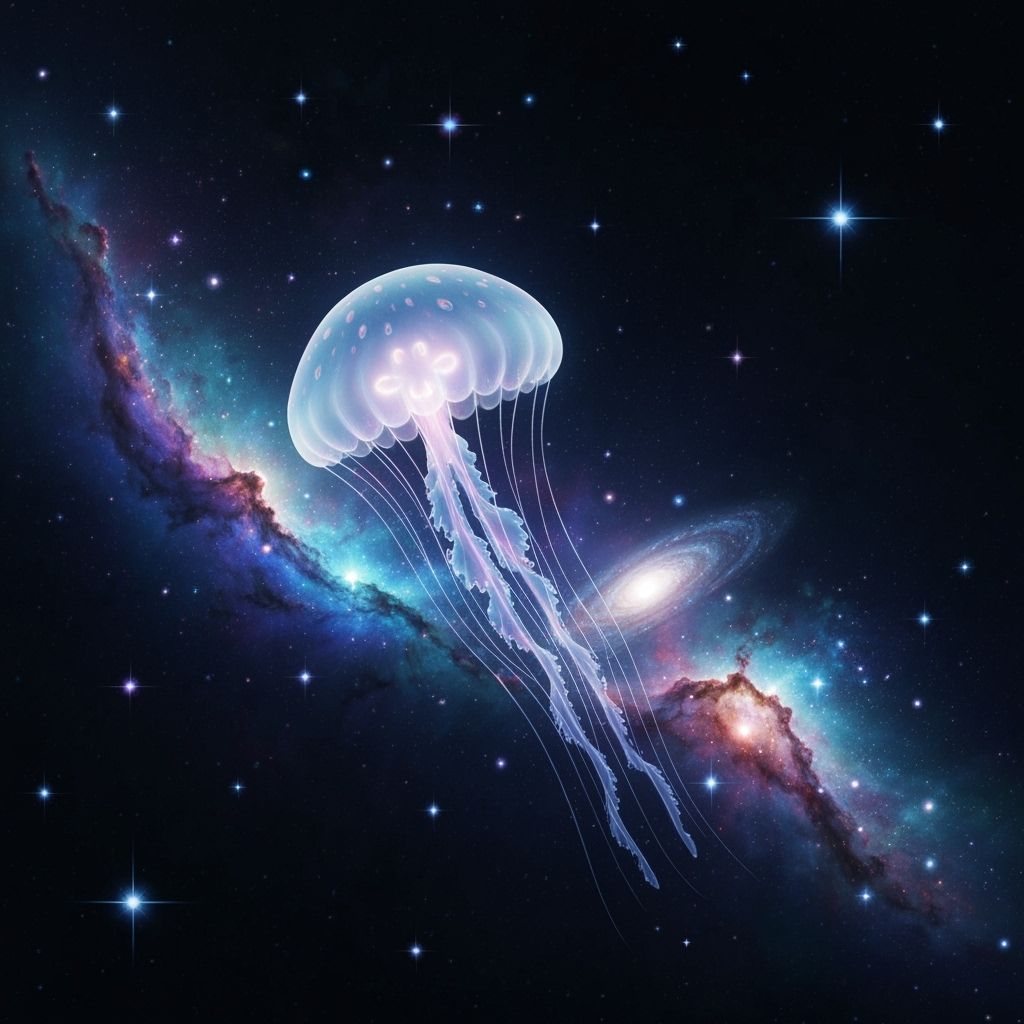 Iridescent Space Jellyfish in Matte Painting Style
