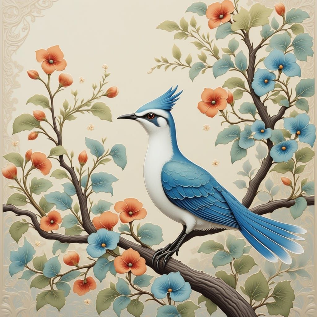 Fluffy Bird in Traditional Chinese Landscape Painting