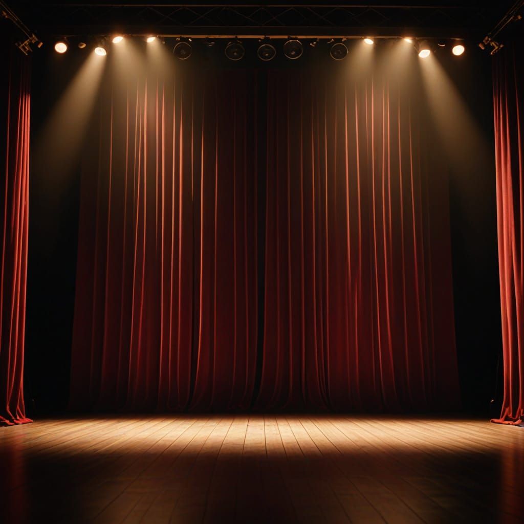 Dramatic Theatre Stage with Golden Spotlights