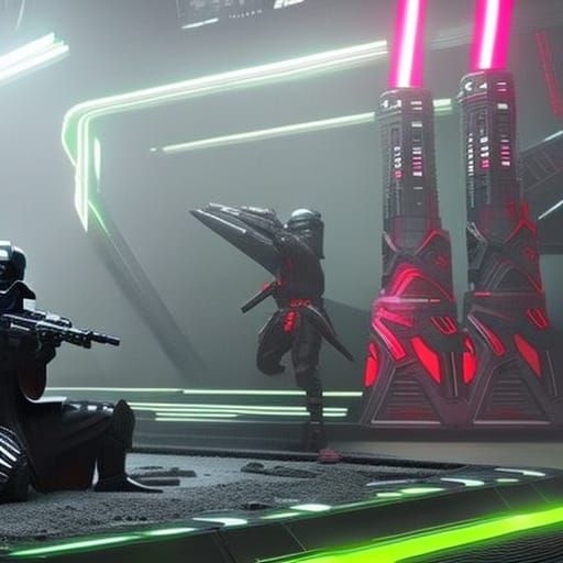 Cyberpunk Samurai Darth Vader in Zen Garden