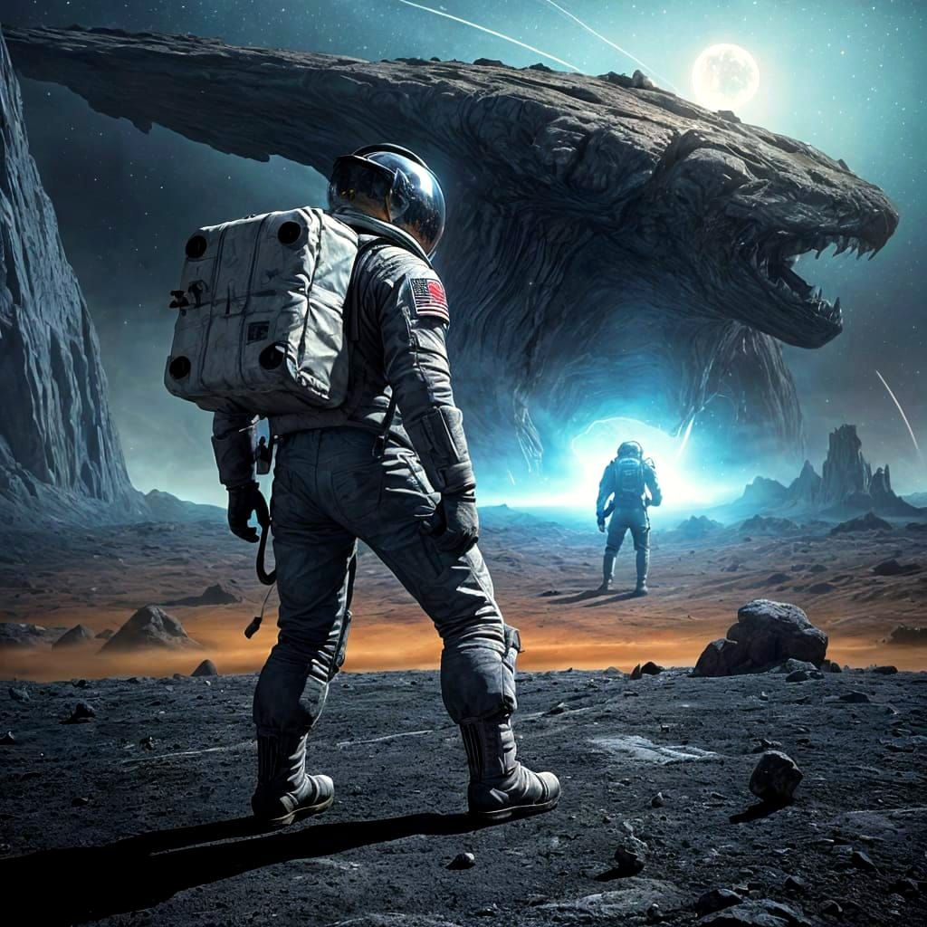 Space Warrior Battles Alien Beasts on a Futuristic Planet