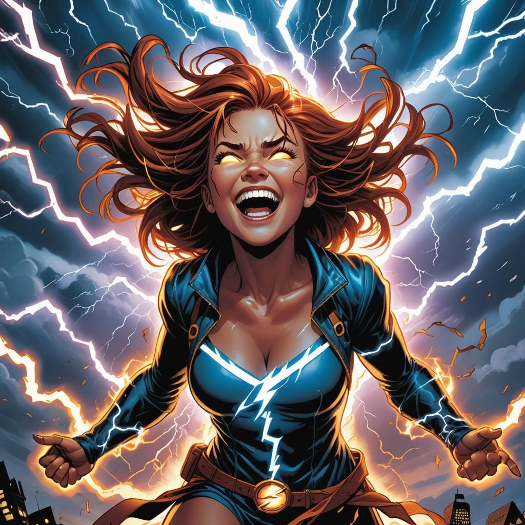 Laughing Woman with Lightning Hair Comic Art