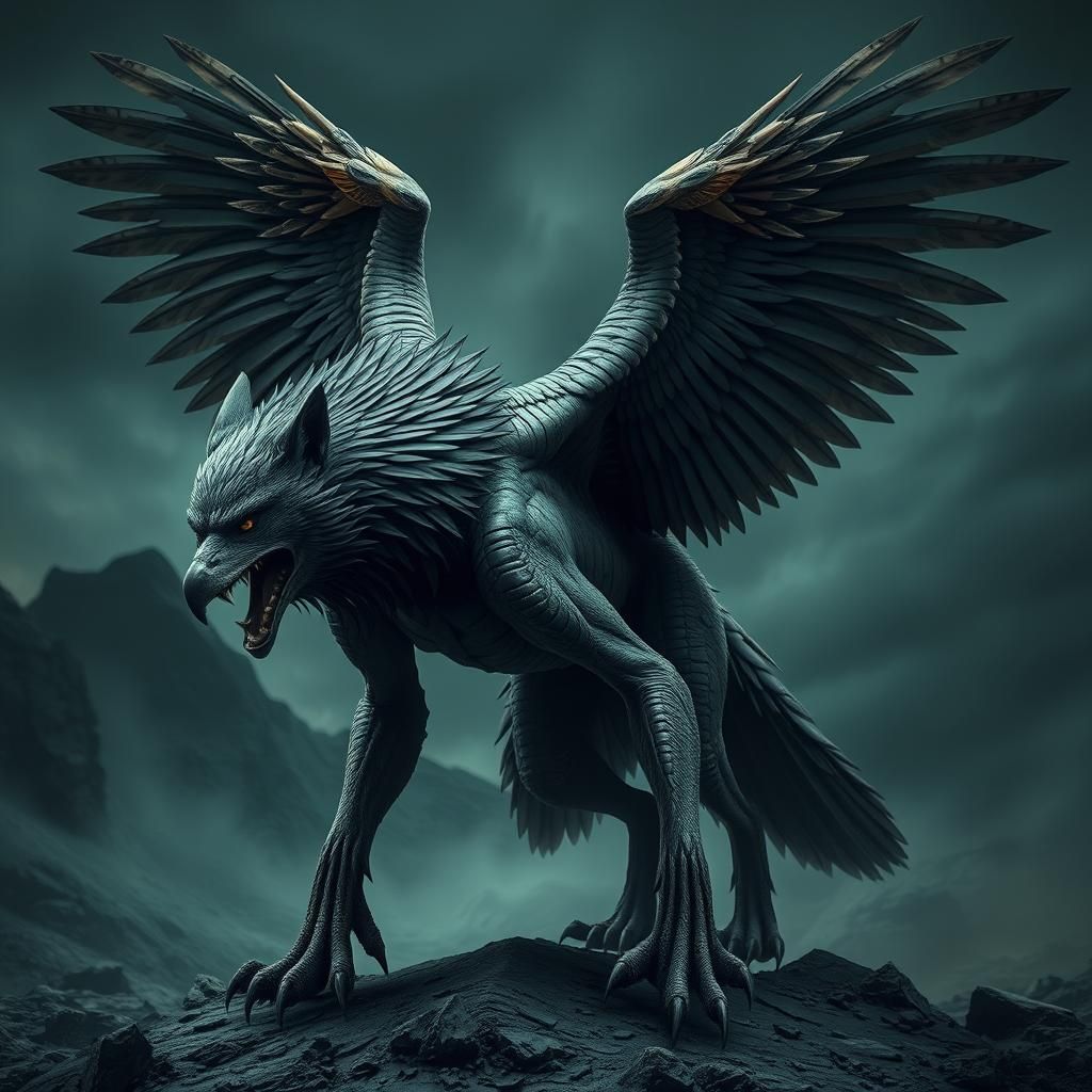 Wolf Hawk Fusion in Gothic Aesthetic