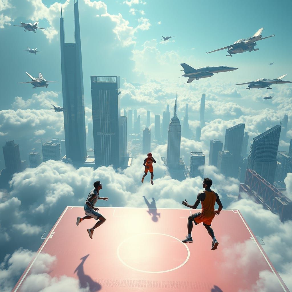 Futuristic Basketball in the Sky as Digital Matte Painting