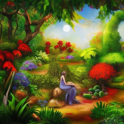 Hyperrealistic Adam and Eve in Eden