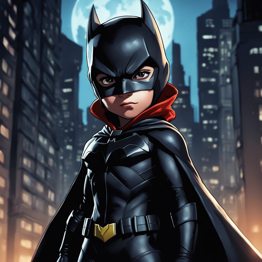 Manga-Inspired 6-Year-Old Batwoman in a Dark Batsuit