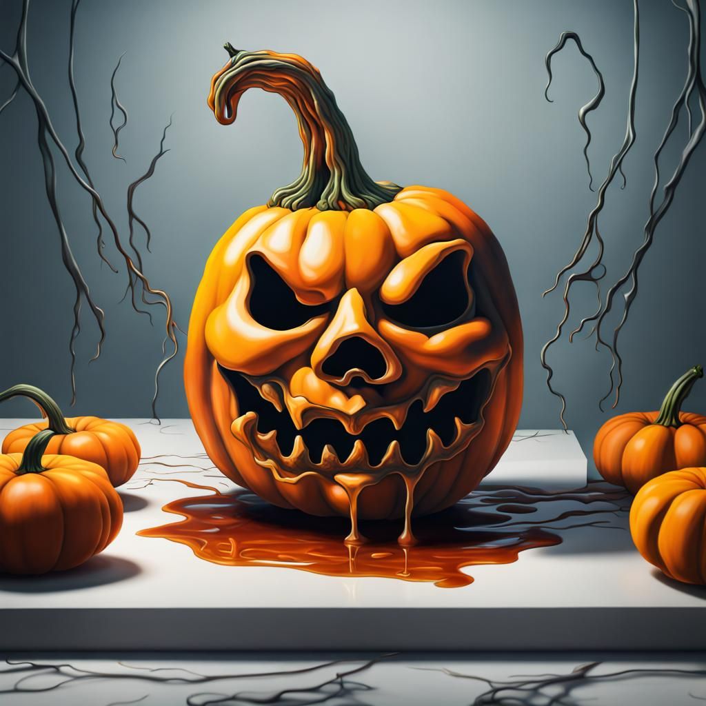 Creepy Surreal Jack-o'-Lantern in Melting Oil