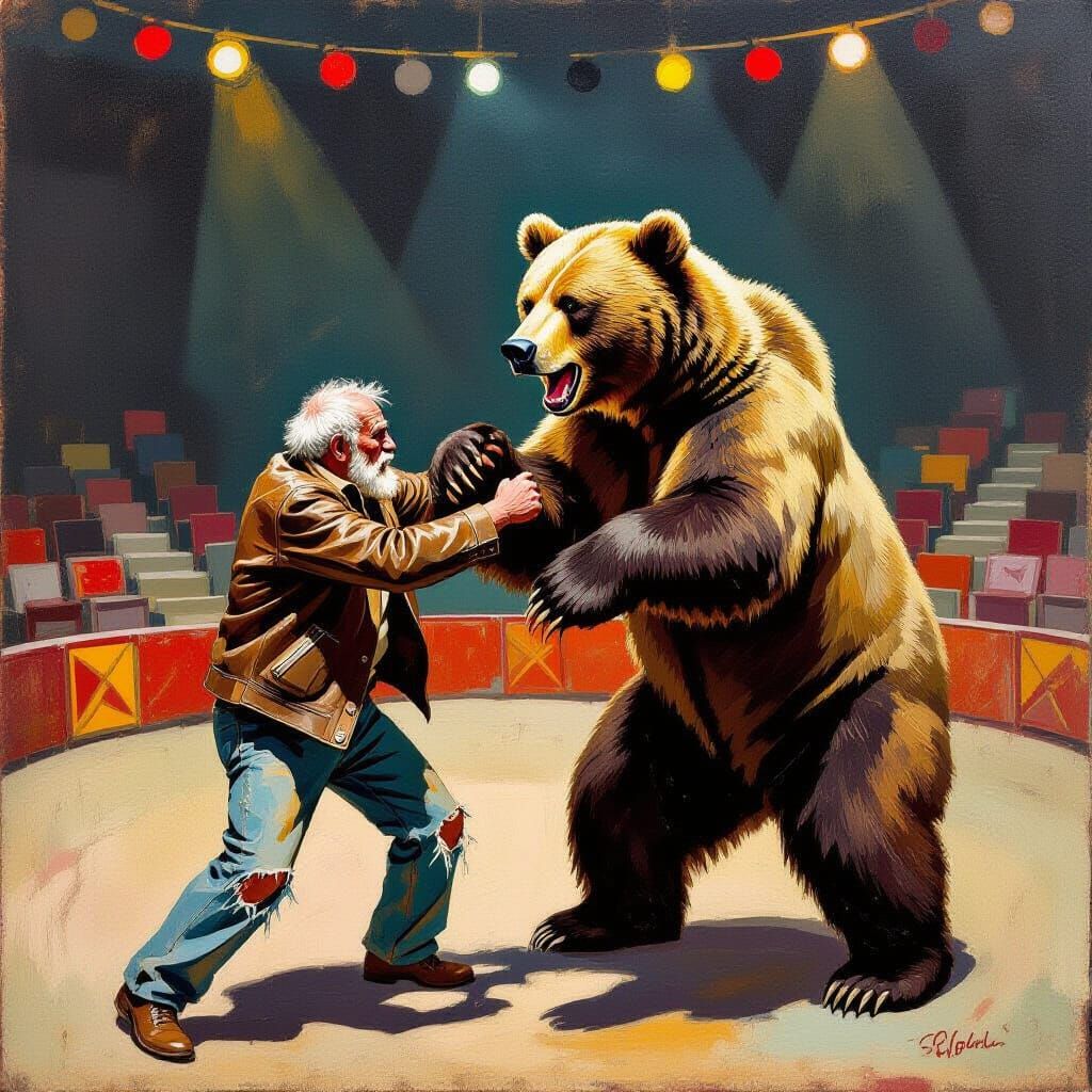 Circus Bear Fight in Expressionist Style