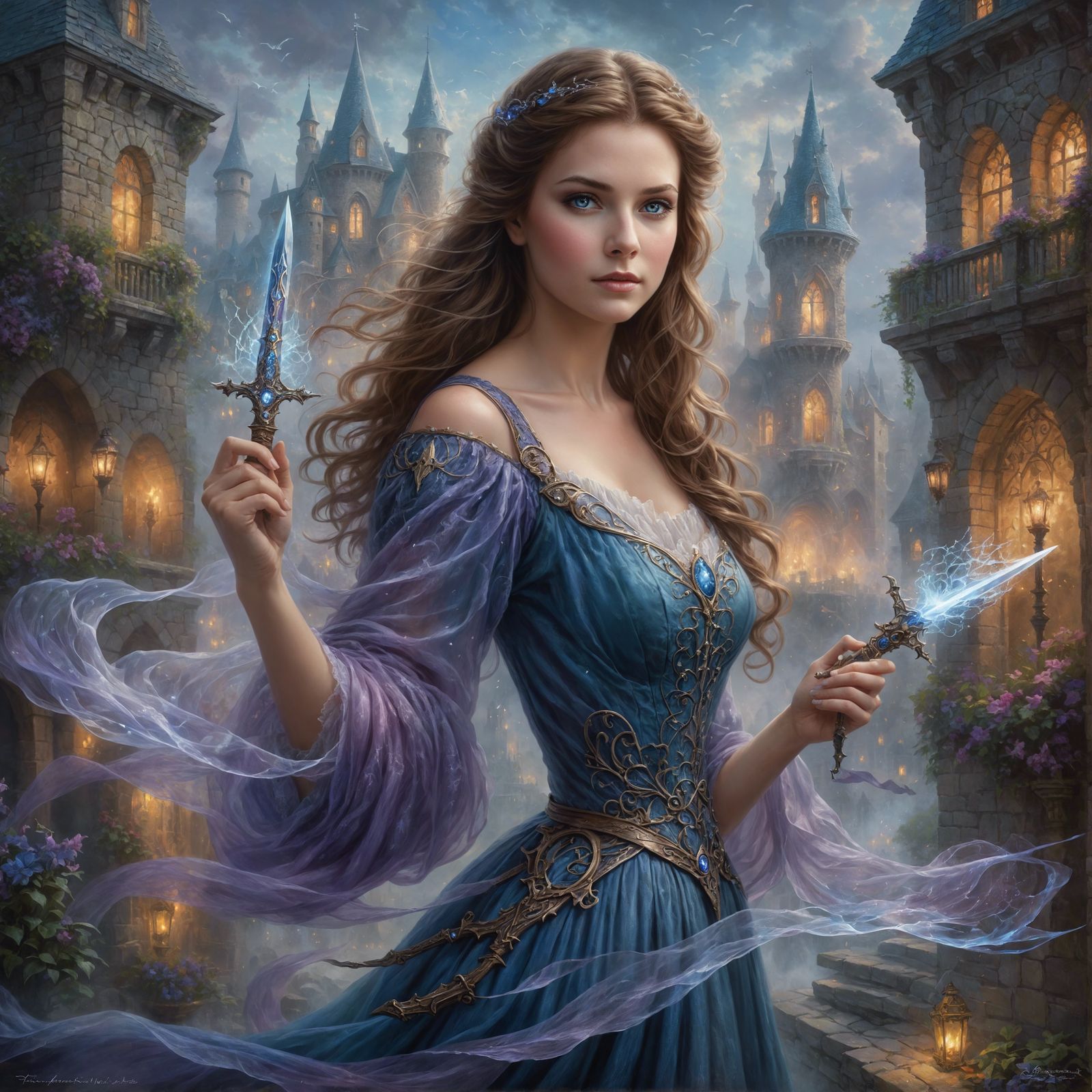 Ethereal Woman with Ghostly Daggers