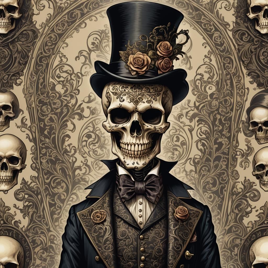 Gothic Victorian Skull Gentleman in Intricate Detail