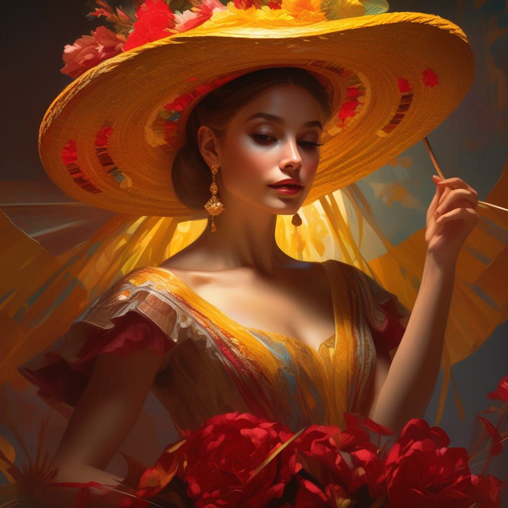 Ballerina with Sombrero in Art Nouveau Style