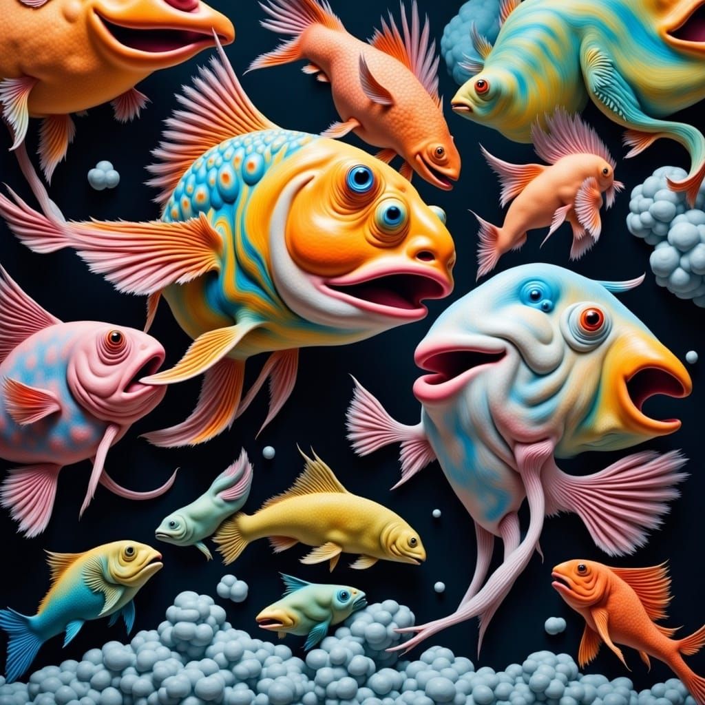Colorful Alien Fish: Hyperreal Hiroshi Yoshida Style