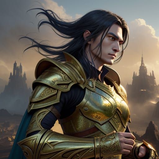 Fantasy Hero in Golden Light: Digital Concept Art