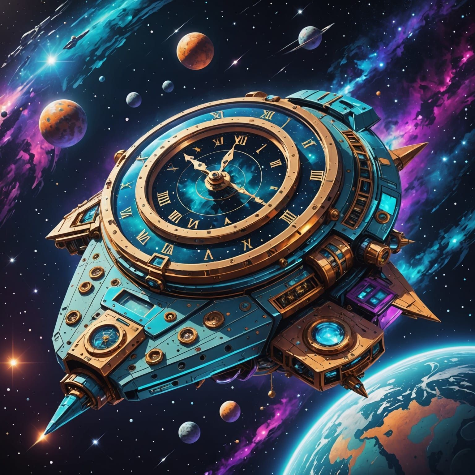 Clockwork Spaceship Soaring Through the Cosmos