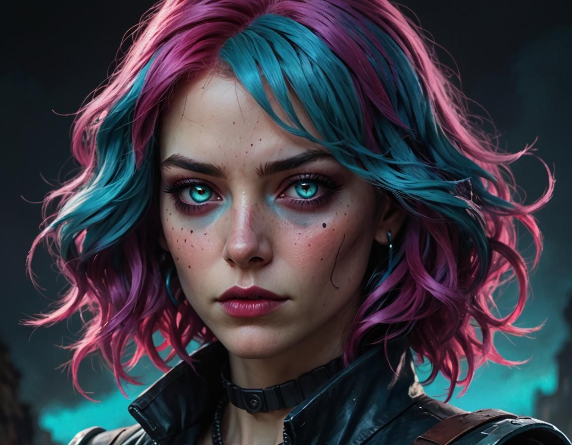 Captivating Rogue with Cyan Hair, Digital Portrait