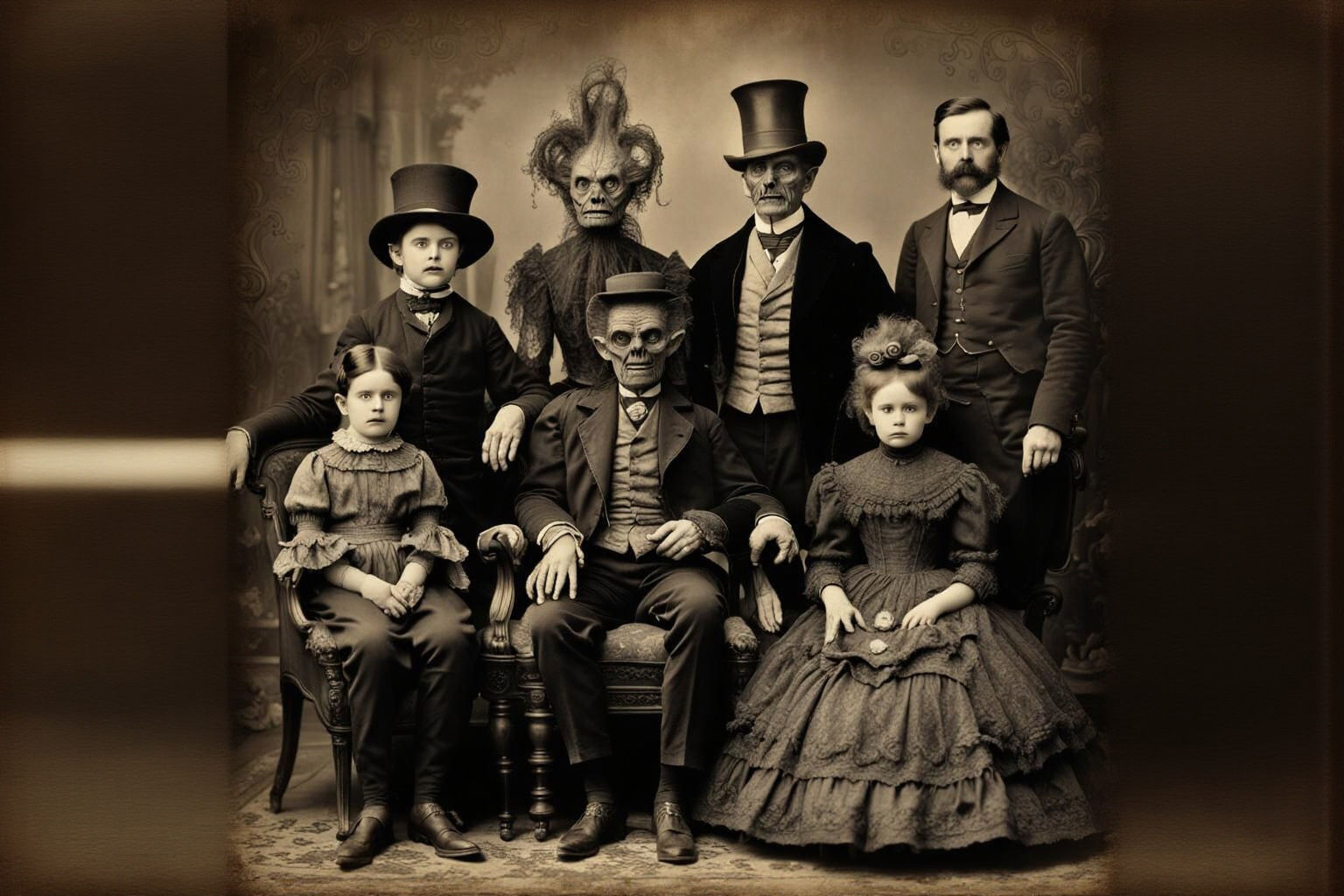 Grotesque Alien Family: A Victorian Portrait