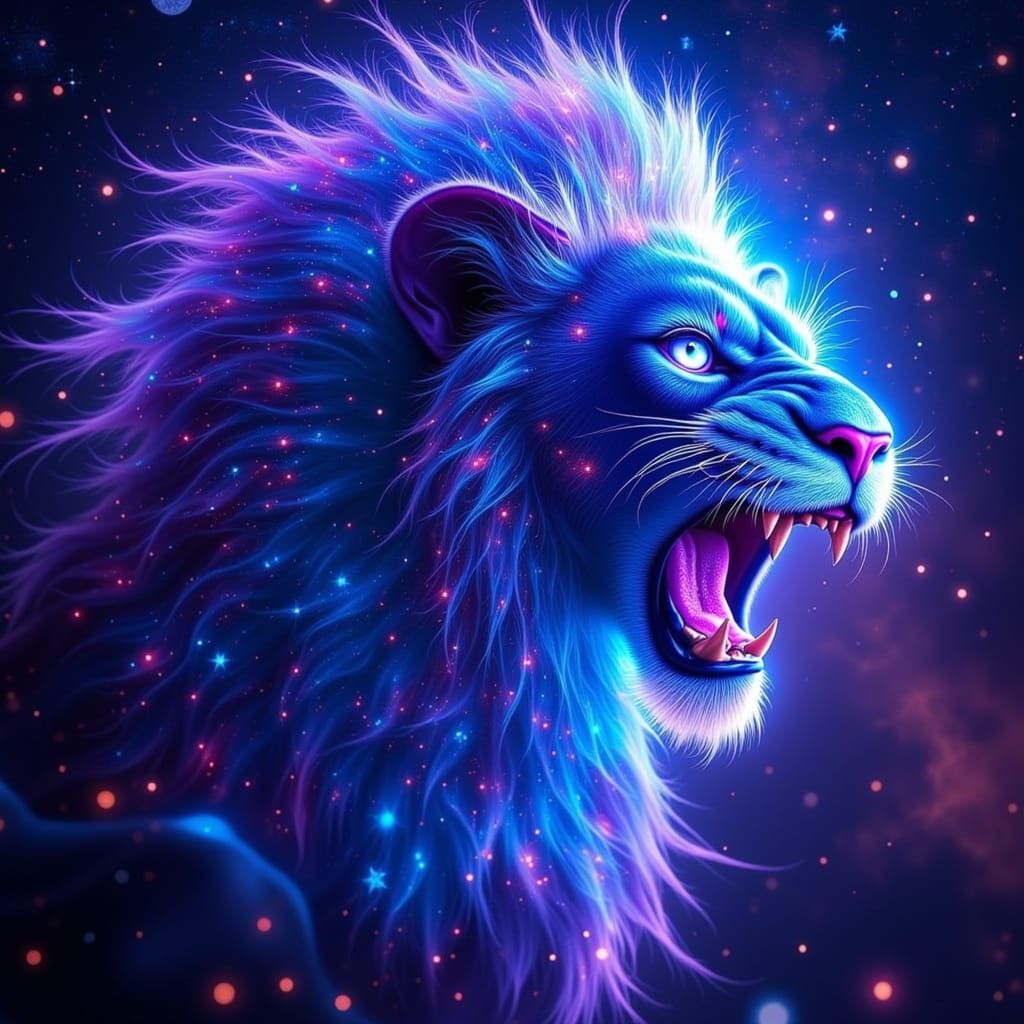 Cosmic Lion Nebula in Bioluminescent Style