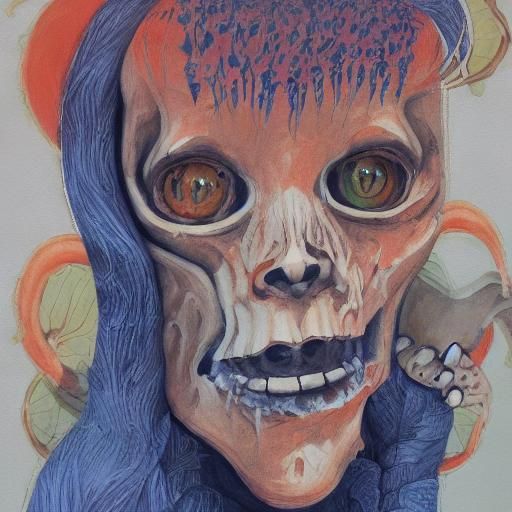 Macabre Scene in Detailed Gouache Painting