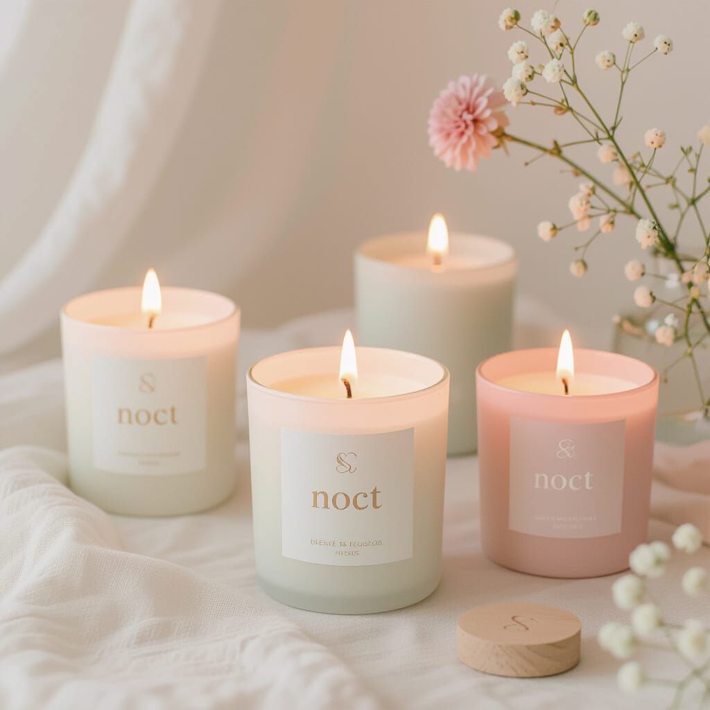 Aesthetic Pastel Candles with 'noct' Logo in Soft Lighting