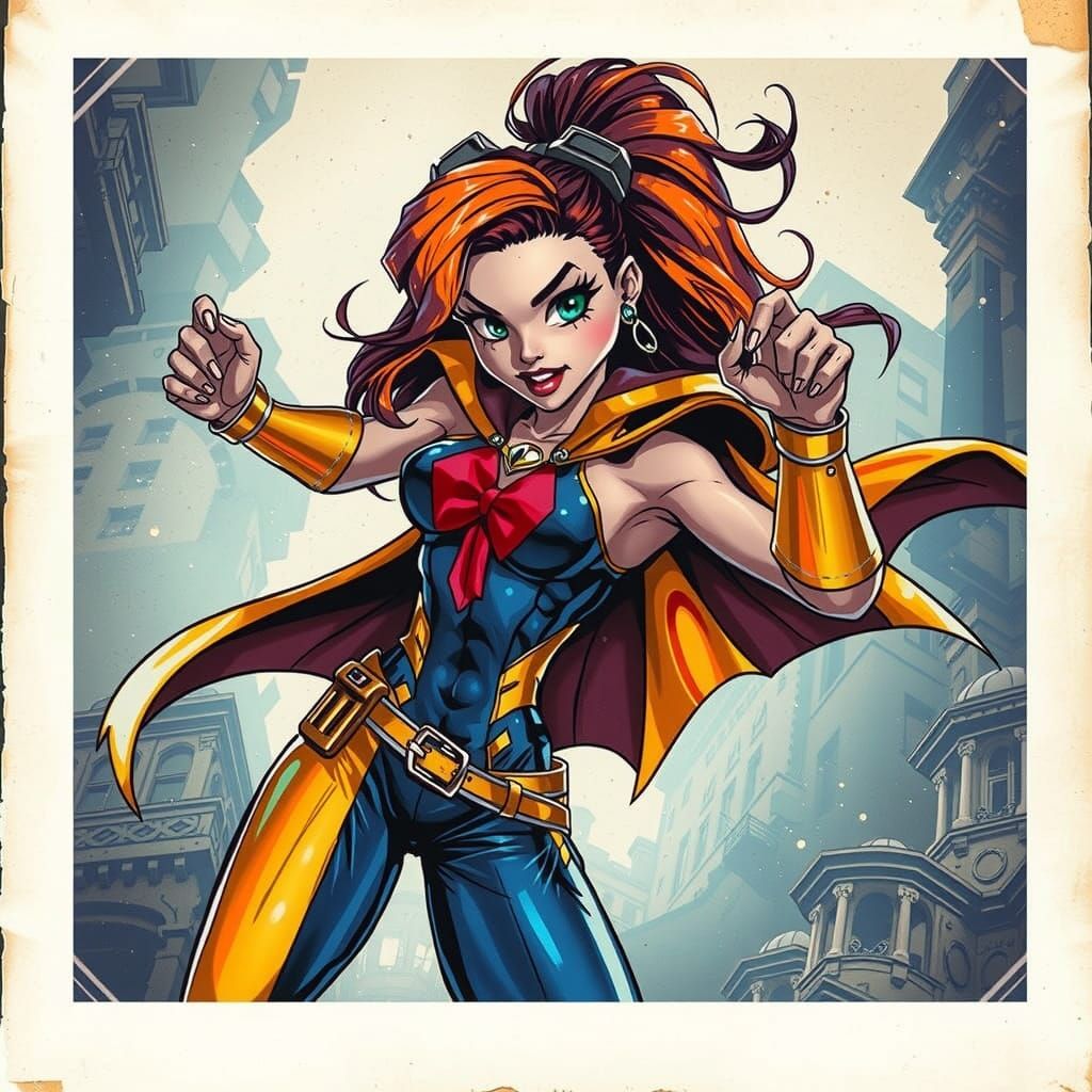 Dazzling Comic Book Heroine in Vibrant Isometric Style