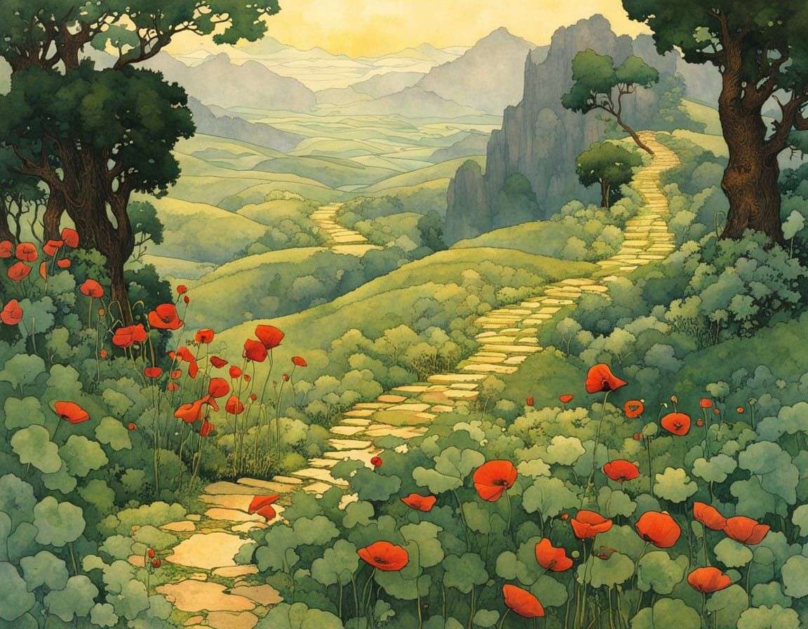 Whimsical Oz Landscape in Art Deco Style