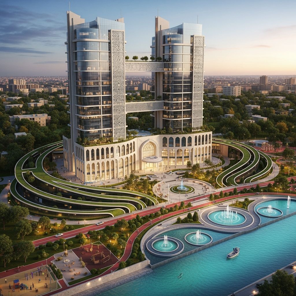 Modern Hotel Towers in Damascus with Syrian Gardens