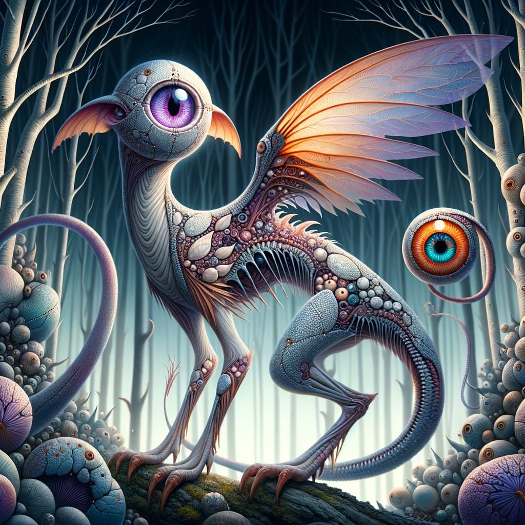 Alien Hybrid Creature in Eerie Forest