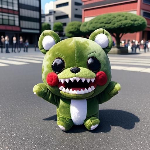 Surreal 3D Plush Monster in Urban Setting