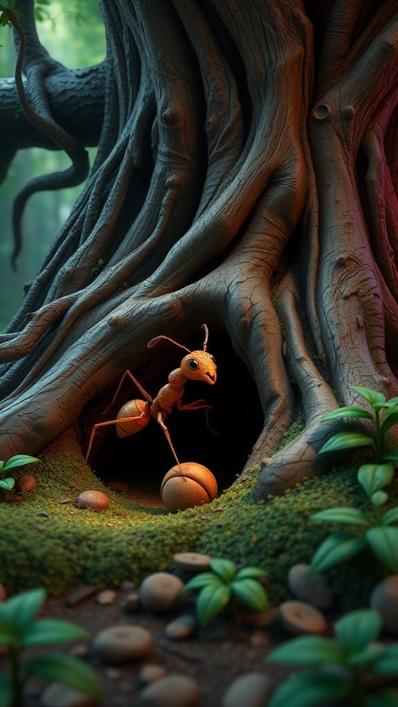 Industrious Ant's Forest Journey: 3D Cartoon Art