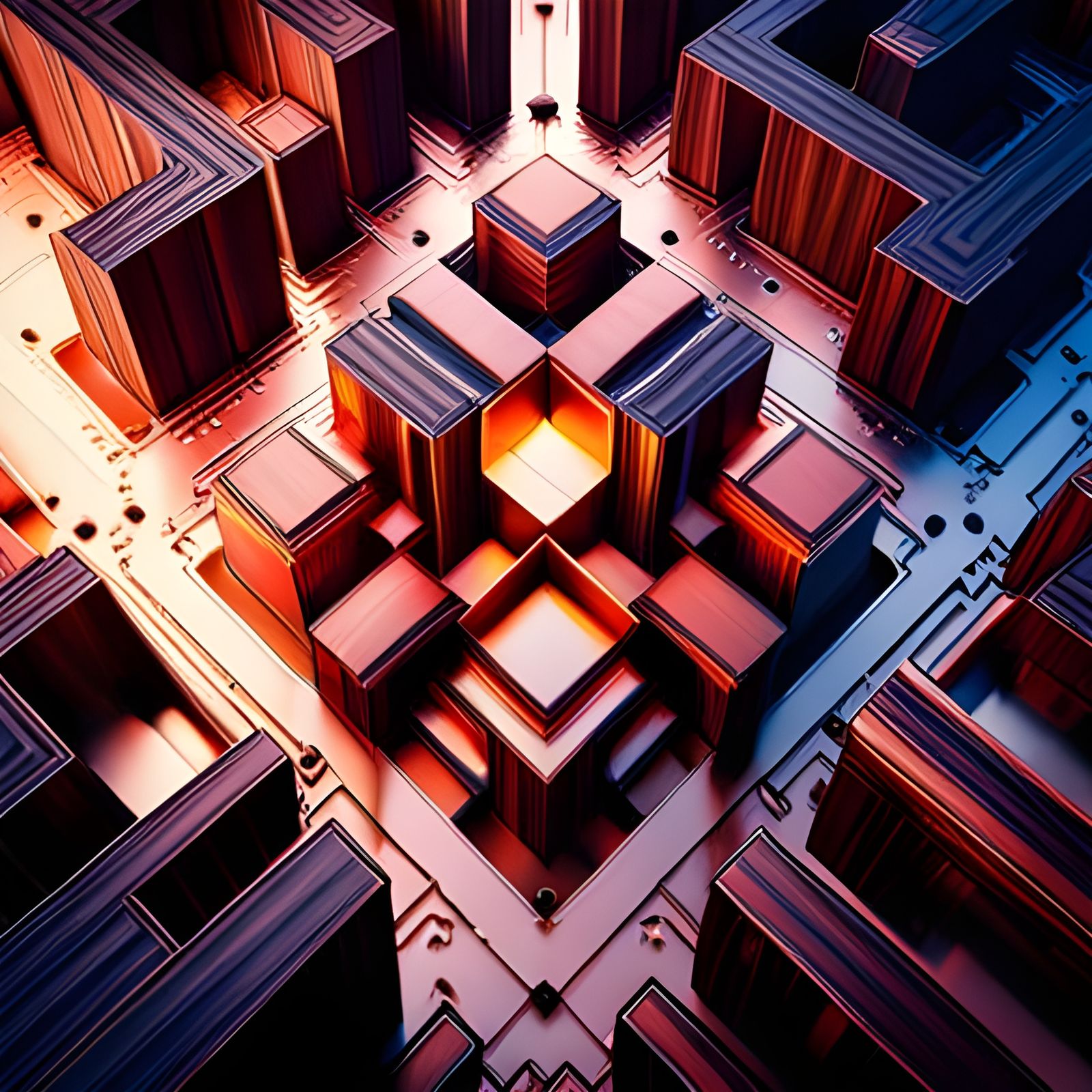 Abstract Cubes in Polychromatic 3D Rendering