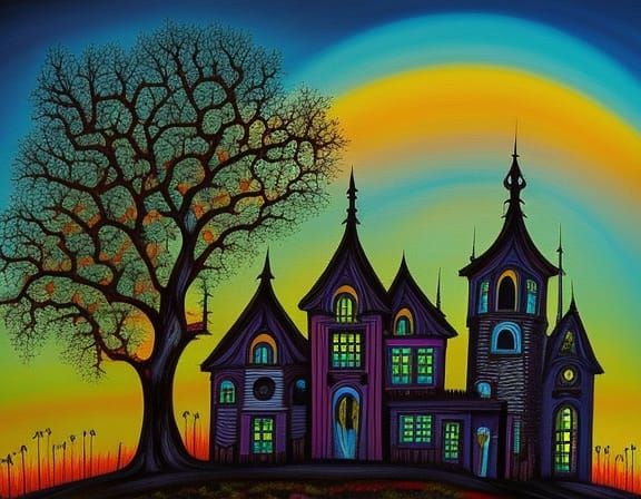 Halloween Medieval Town Storybook Illustration in Burton Sty...