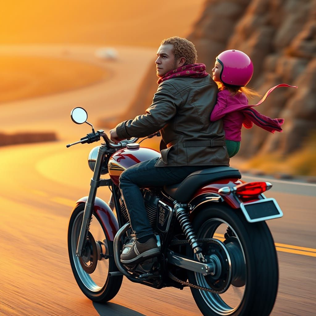 Falafel Biker Rides into Sunset: Hyperrealistic Art