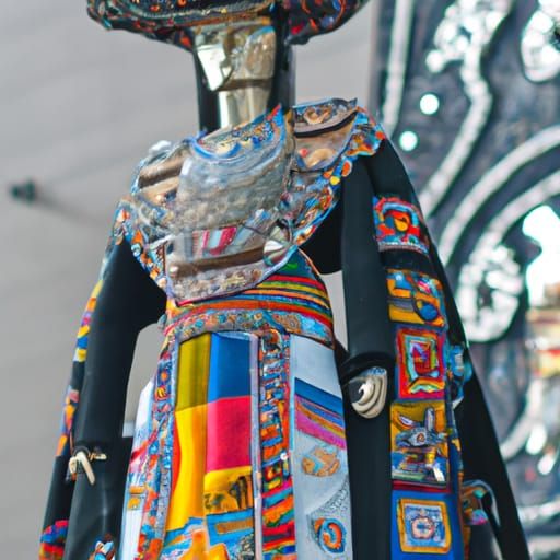 Aztec God Reimagined by Modern Fashion in Patchwork