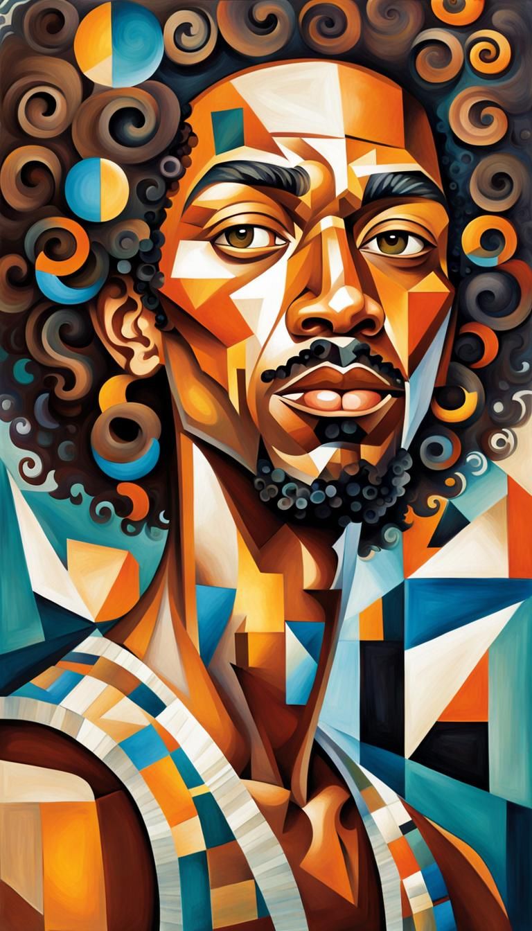 African American Man Portrait in Cubism and Baroque Styles