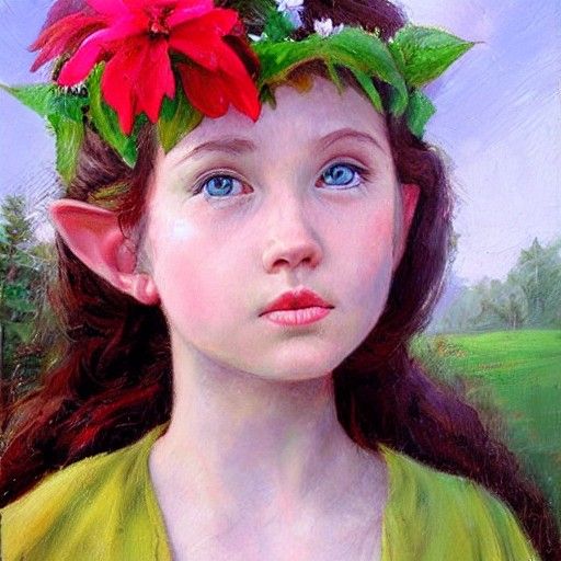 Elf Girl Portrait in Oil Painting Style