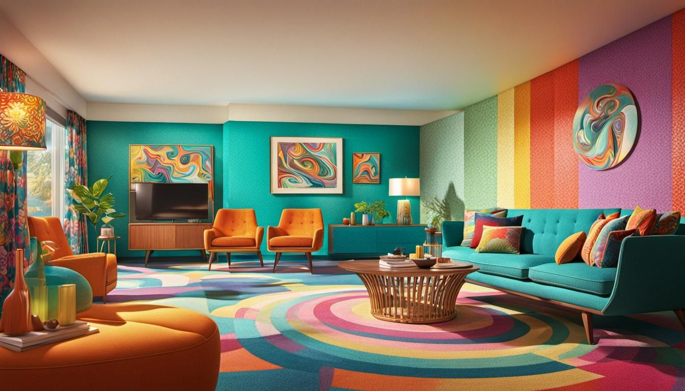 Groovy 60's Living Room in Splash Art Style