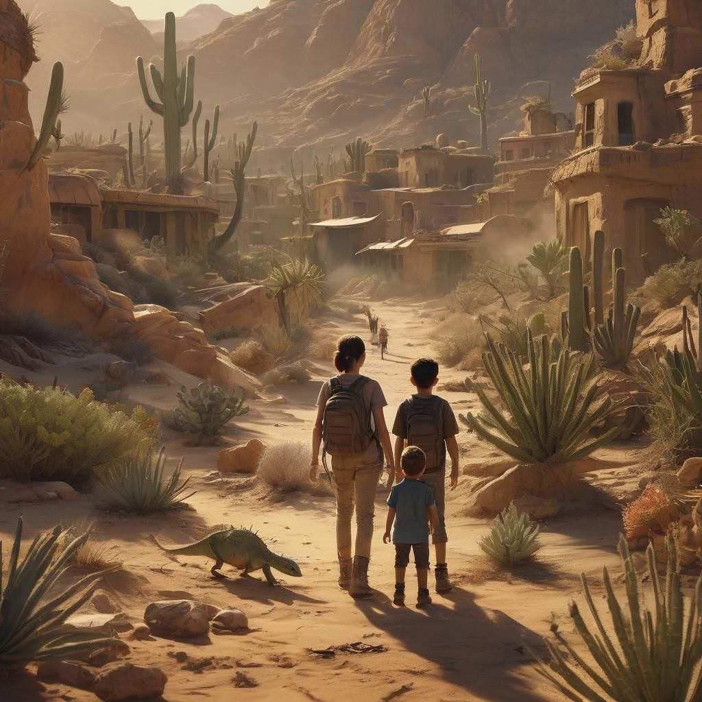 Movie poster featuring stunning sandstorm, children hiding n...