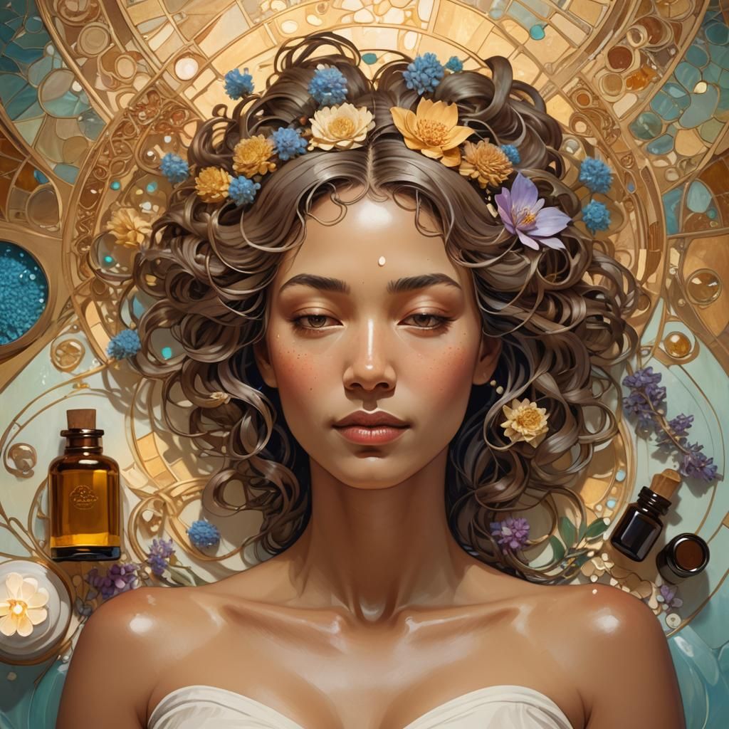 Serene Massage Portrait in Art Nouveau Style
