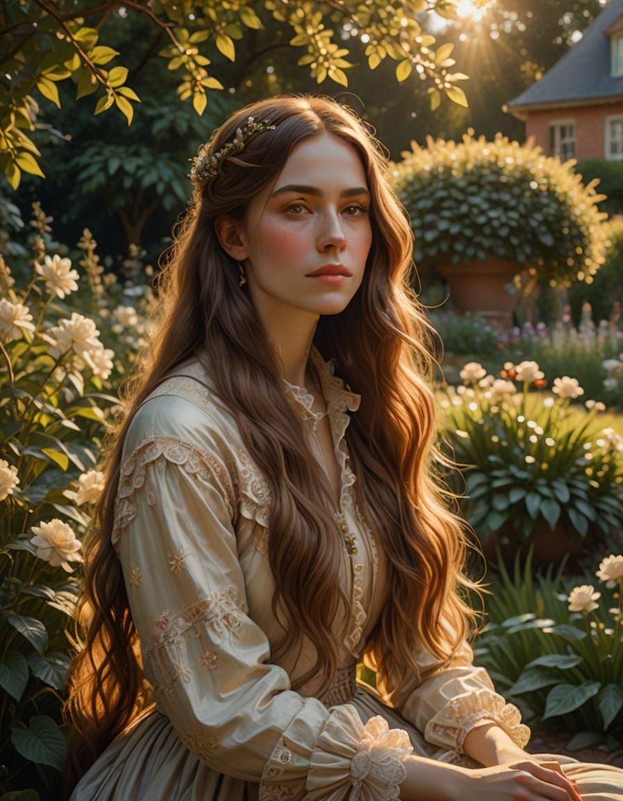 Victorian Portrait of a Woman in Garden