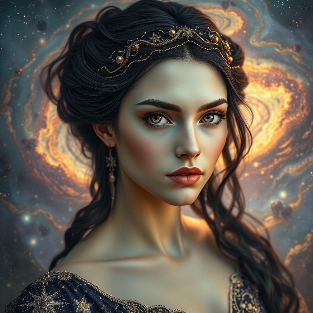 Surreal Goddess of the Cosmos in Starlight Gown