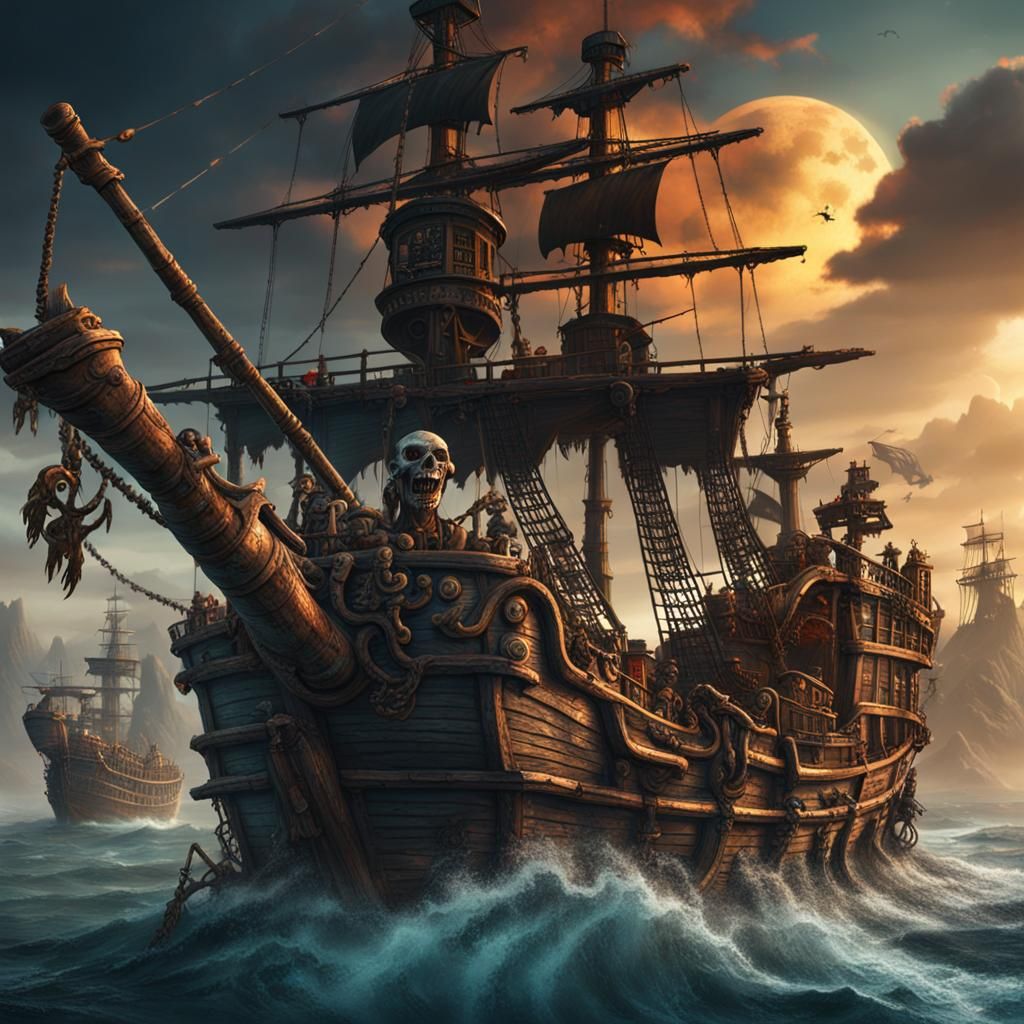 Zombie Pirate Ship Matte Painting in 8K