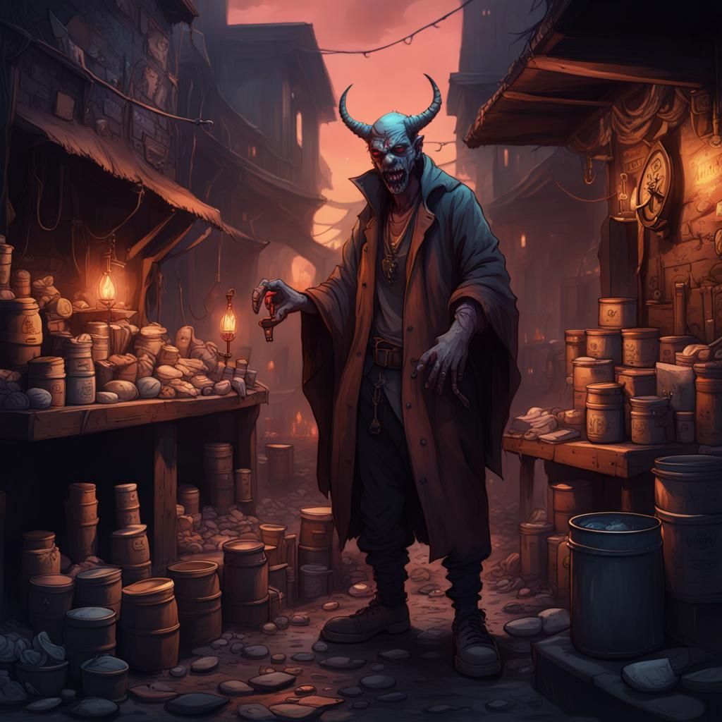 High Fantasy Demon Drug Dealer Concept Art
