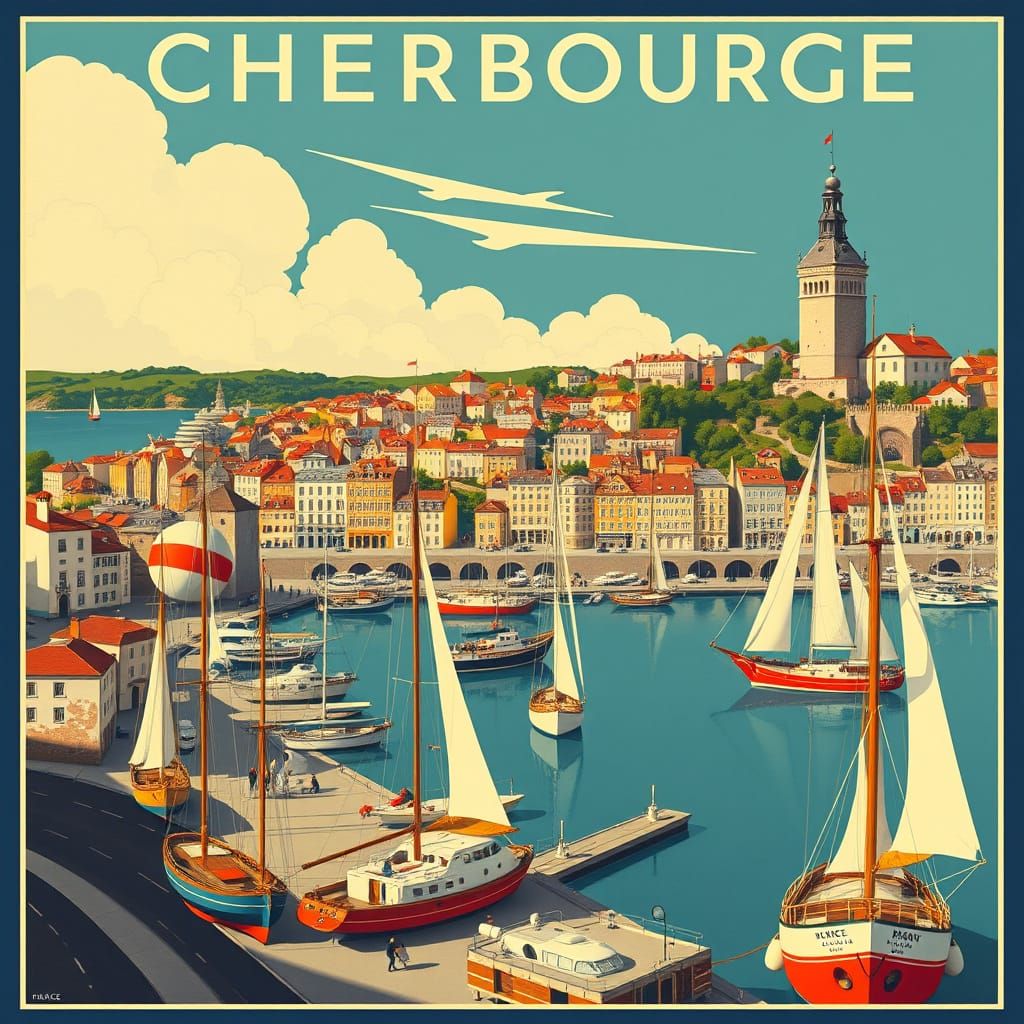 Cherbourg, France: Vintage Travel Poster Art Deco